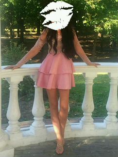 Платье розовое с бежевым