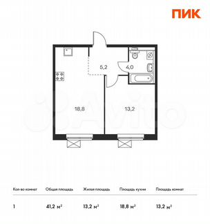 1-к квартира, 41.2 м², 25/25 эт.