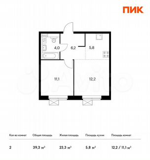 2-к квартира, 39.3 м², 25/25 эт.