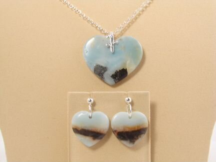 Комплект Амазонит-сердечки (подвеска + серьги)
