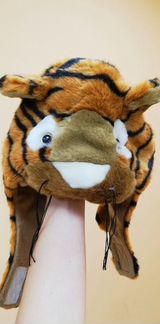 Детская шапка шлем тёплая зимняя зверушка тигр