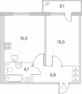 1-к. квартира, 38,7 м², 1/4 эт.