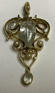 Кулон антикварный золото жемчуг аквамарин