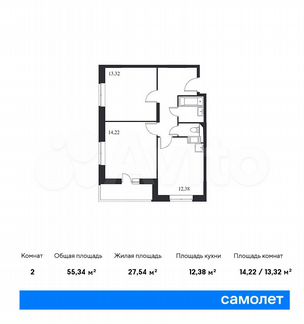 2-к квартира, 55.3 м², 14/14 эт.