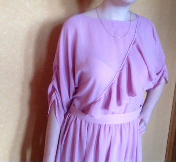 Платье нежно-розовое, шифон, 44-46