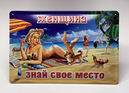 Табличка «Женщина, знай свое место» металл с тисне