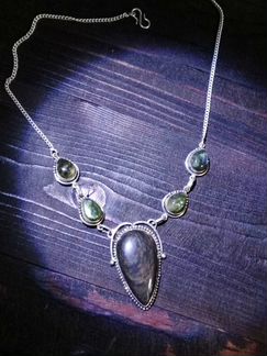 Обсидиан и Дендроопал (перстень и ожерелье)