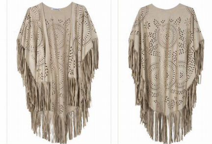 Пончо кардиган из искусственной замши с бахромой