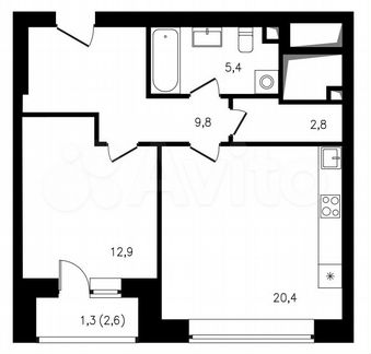 1-к квартира, 52.6 м², 21/25 эт.