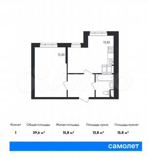1-к квартира, 39.6 м², 3/19 эт.