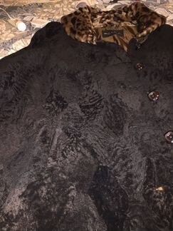 Прямой полушубок из астрагана темно коричневый