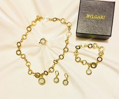 Набор Bvlgari колье, браслет, серьги, кольцо двухс